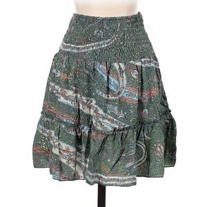 Perry Walker Collective Florence Smocked Waist Tiered Mini Skirt Silk S